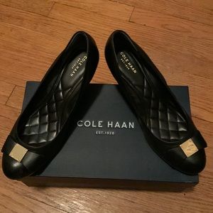 Cole Haan Black Leather Bow Wedges